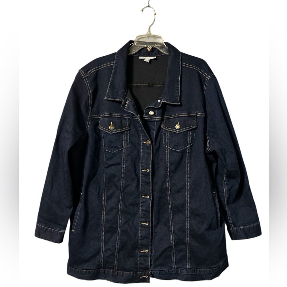Woman Within Dark Blue Denim Jacket Plus Size 24W